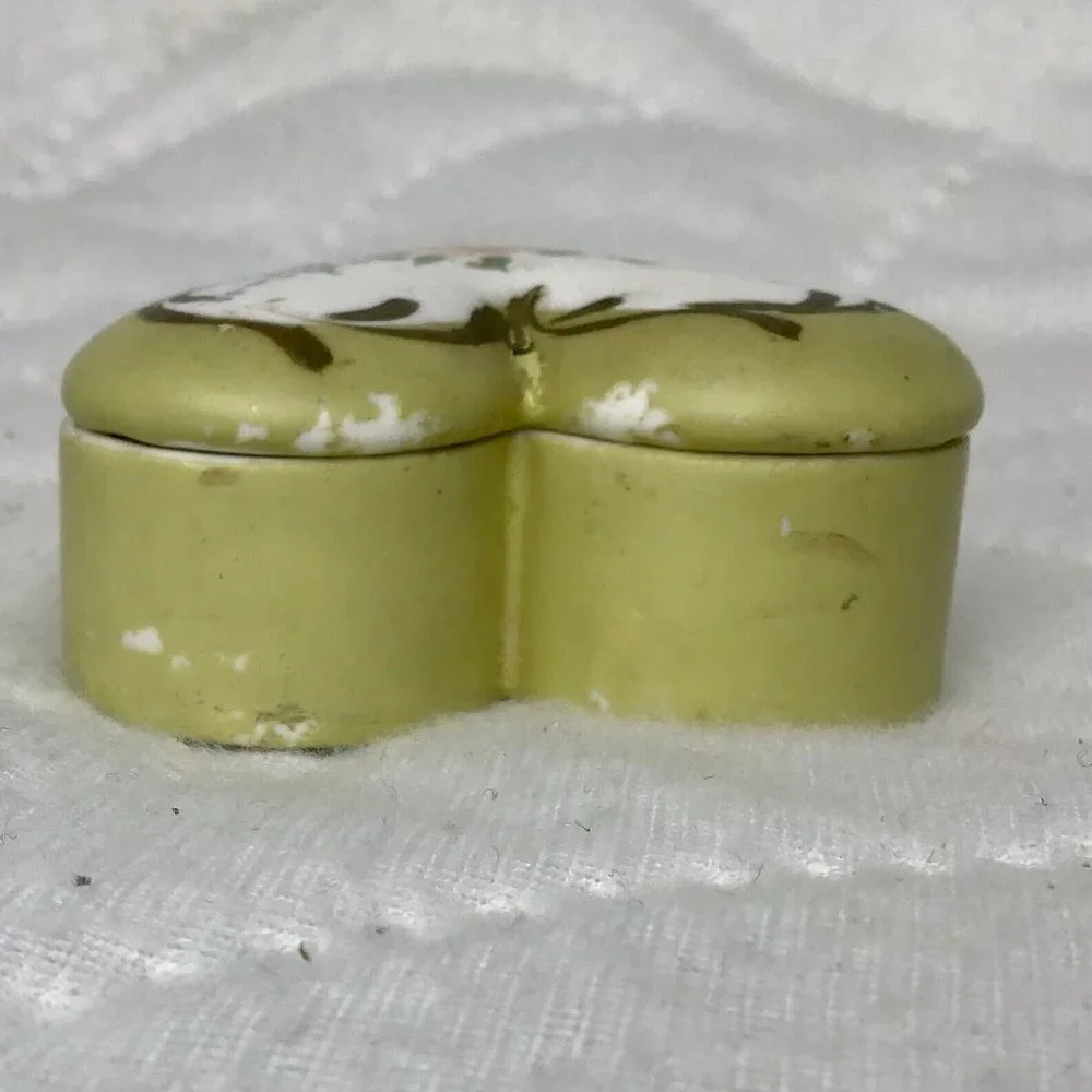 Vintage ELFINWARE Set Of 4 Hand-Painted Porcelain TRINKET BOXES Green With Rose